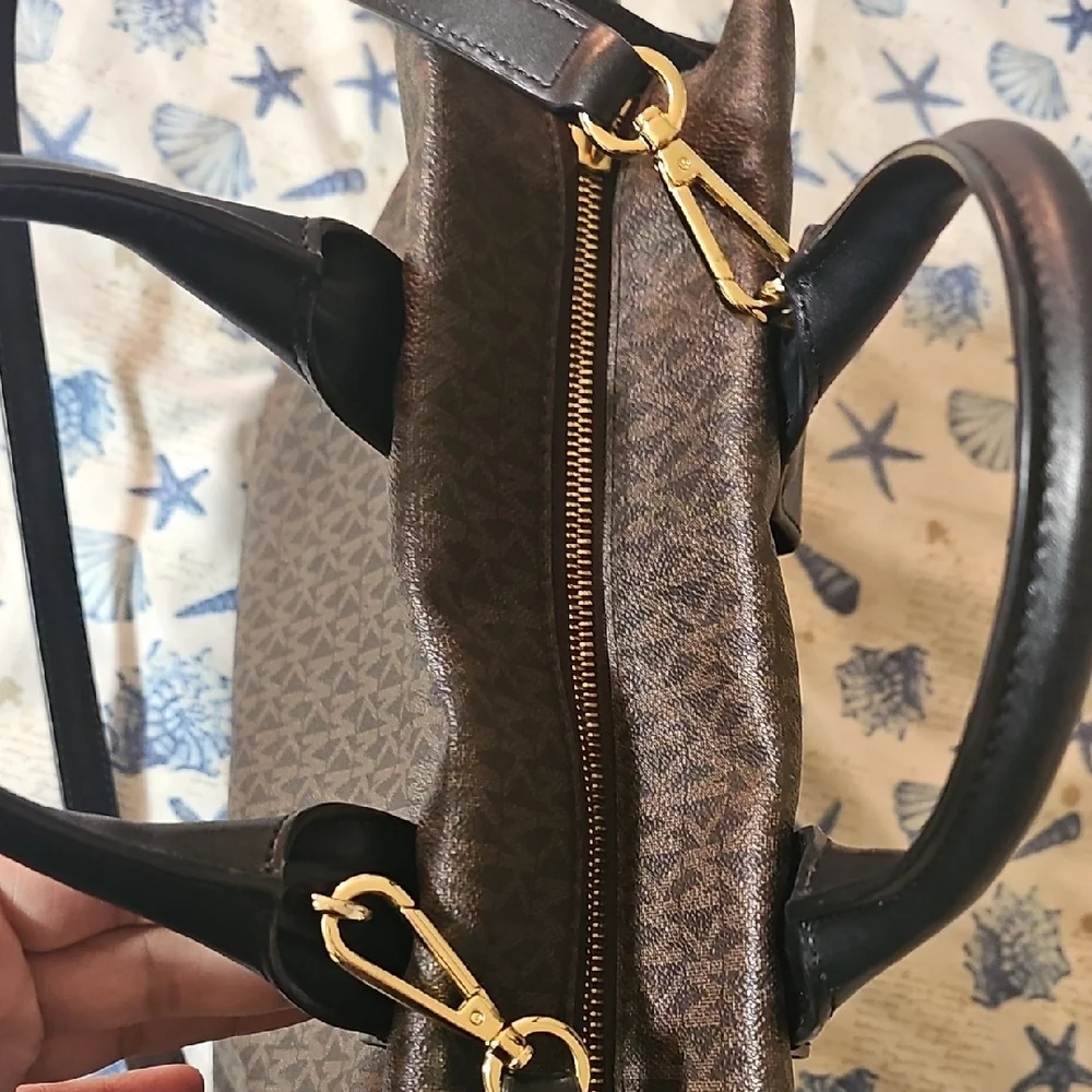 Michael Kors Black/Brown Logo Rollins LARGE Satchel - Picture 8 of 13